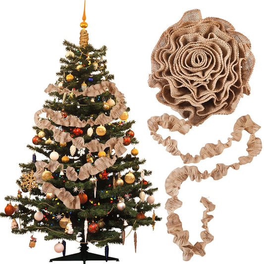 SOFPLATE 2 Rolls 5.4M/17.7 Feet Rustic Burlap Christmas Garland Burlap Ribbon Garland Cloth Fabric Burlywood Wrinkle Buffalo Garlands Decor for Home Outdoor Christmas Tree Party Craft DIY Decoration