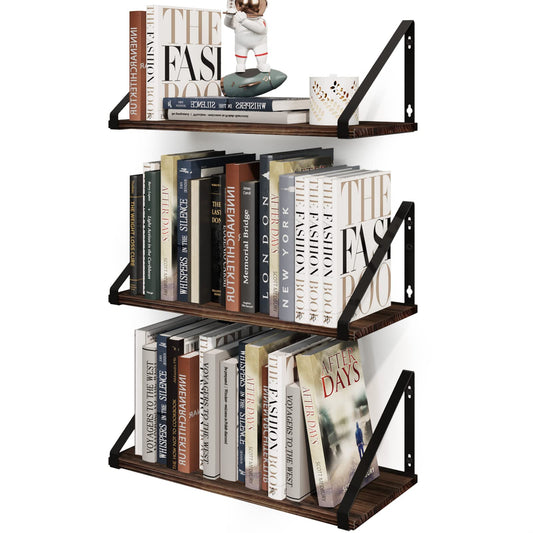 BAMEOS Floating Shelves Rustic Wood Wall Shelf, Small Bookshelf for Living Room, Office, Bedroom, with Metal Bracket