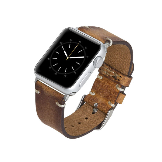 Venito Sarno for Apple Watch Band 41mm 40mm 38mm Handmade Premium Leather Watch Band Compatible with iWatch Series 10 9 8 7 6 5 4 3 2 1 SE (Antique Brown w/Silver Stainless Steel Hardware)