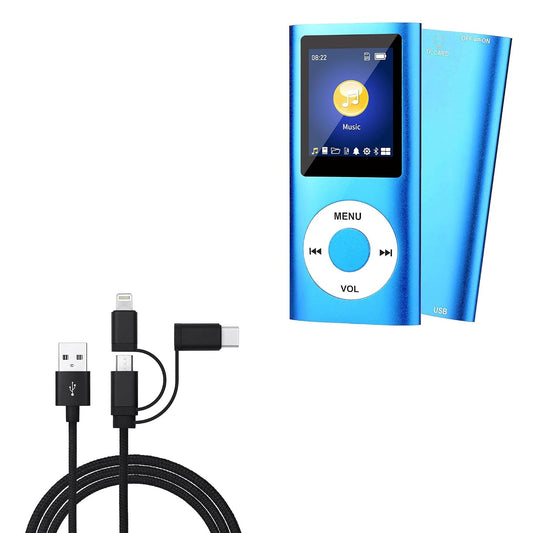 BoxWave Mp3 (1.8 3-in-1 Cable Compatible with Gracioso Player in) - AllCharge Cable - Jet Black