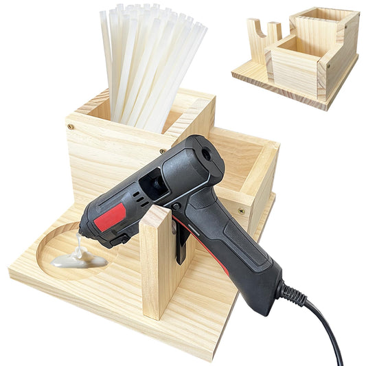 Kyuwdone Wooden Mini Hot Glue Gun Holder with Glue Stick Organizer, Hot Melt Gun Kit Storage Compartments, for DIY, Crafts, Home School Project KW009-Plus
