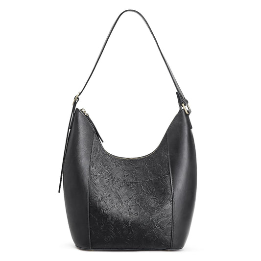S-ZONE Leather Shoulder Bag for Women Hobo Bag Top Handle Handbag Satchel Purse Rose Pattern