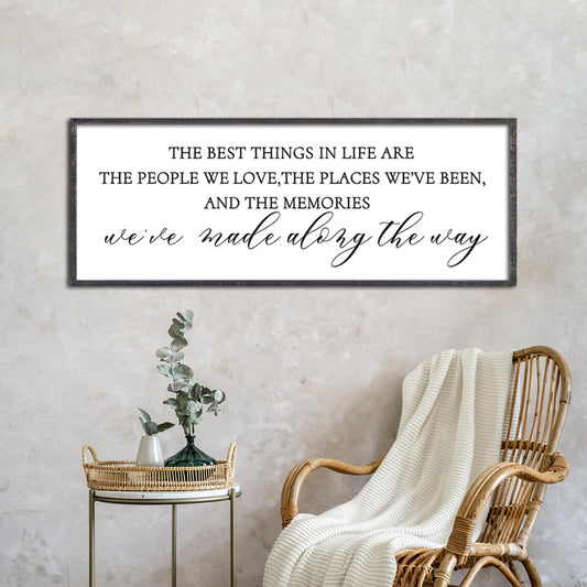 LuZhiQiang The Best Things in Life Wall Decor Sign 32 x 12 Inch Memories Inspirational Quotes Wood Framed Family Entryway Living Room Home Wall Art for Farmhouse Bedroom Room (Black)