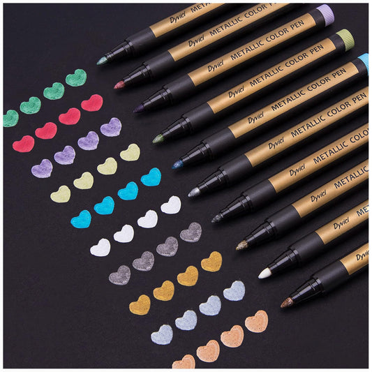 Dyvicl Metallic Marker Pens - Set of 10 Medium Point Metallic Markers for Rock Painting, Black Paper, Card Making, Scrapbooking Crafts, DIY Photo Album