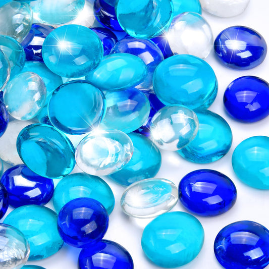 RUOJAS 5LB Blue Mix Flat Glass Marbles for Vases, Mancala Stones Gemstone Beads Vase Filler Decorative Glass Pebbles for Fish Tank, DIY Crafts, Aquarium Decor Rocks