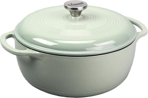 Lodge Essential Enamel Cast Iron Dutch Oven - 6 Quart Moisture-Sealing Lid & Dual Handles - Desert Sage