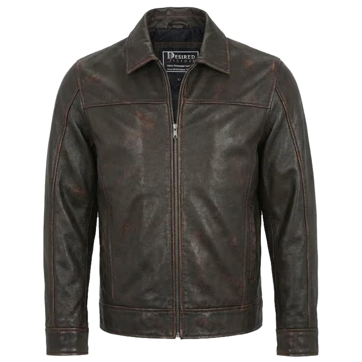 Mens Leather Jacket - Real Lambskin Classic Vintage Style Leather Jackets For Men Brown Leather Jacket for Mens (US, Alpha, X-Large, Regular, Regular, Noir Distressed Brown)