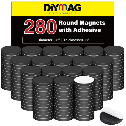 DIYMAG 280Pcs Magnetic Dot with Self Adhesive, Round Magnets Magnetic Tape Flexible Magnet Sheets with Adhesive for Crafts Photos and Die Storage Easy Peel and Stick, 0.8 x 0.08inch
