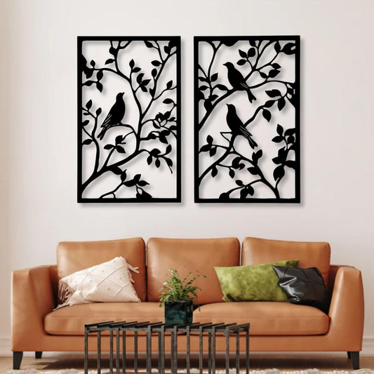 huefoam 2 Pieces Birds on a Branch Wall Decor, Metal Tree Branch Wall Decor, Metal Bird Wall Art for Living Room, Bedroom, Dining Room (Black, single:19"×12"/47×29cm(set of 2), metal art wall decor)