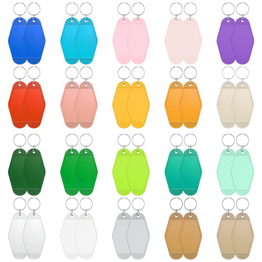 Uniclife 40 Pcs Blank Hotel Keychain Tags, Blank Motel Keychain with Key Rings, 20 Colors Plastic Rhombus Keychain, Colorful Vintage Key Tags Labels for DIY Keychain Craft Ornament and Luggage Tag
