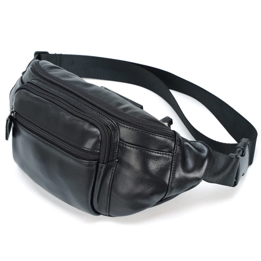 Polare Napa Leather Fanny Pack Waist Bag For Outdoor Travel Camping Cycling Running Black-Small