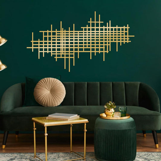 Jogwenu Geometric Line Metal Wall Art, Minimalist Geometric Metal Wall Decor, Line Wall Hanging, Modern Luxury Wall Decor, Abstract Wall Decorations (Gold, 35"x20"/90x51cm)