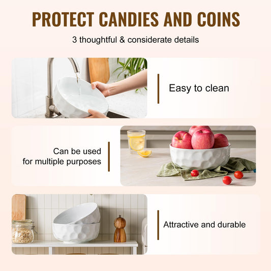 Familywood 80 Oz Large Serving Bowls, Set of 2, Pure White Ceramic Serving Dishes, Large Salad Bowl, 9" Fruit Bowl for Entertanining, Kitchen Counter, Party, Porcelain