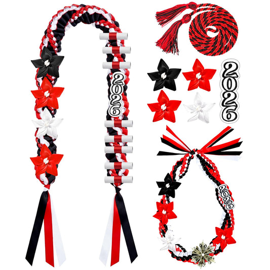 Craftsatin 2026 Graduation Money Leis with Honor Cord Class of 2026 Graduation Ribbon Money Leis Double Braided Handmade Necklace Kit for for High School College Grad Party Supplies(Red Black)