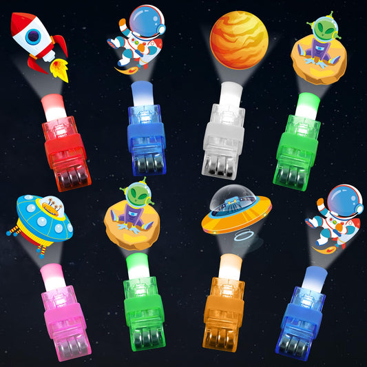 CHUNNIN 36 PCS Outer Space Party Favors Planet LED Light Up Finger Lights，Glow in the Dark Spacecraft Astronaut Party Bulk for Christmas Goodie Treat Bags Stuffers Galaxy Theme Birthday Supplies