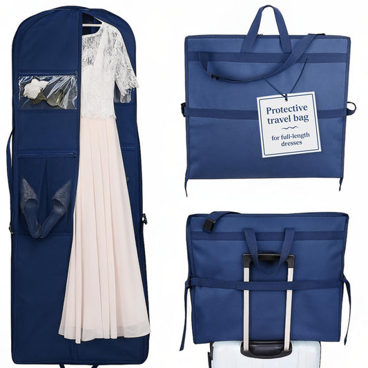 Wedding Dress Garment Bag 72" – Waterproof Trifold Travel Garment Bag for Bridal Gown with Shoulder Strap, Suitcase Sleeve & Accessory Pockets – Fits Full Skirts, Oxford Fabric, Carry Handle