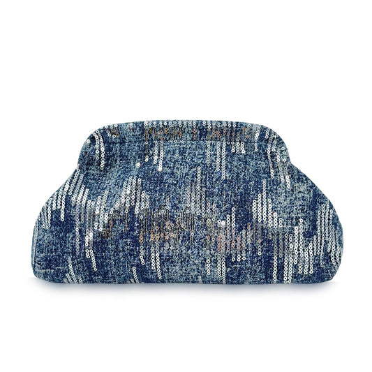 ENBEI Women's Sequin Denim Clutch Purse Sparkly Blue Evening Handbag with Metal Frame Closure, Perfect for Party, Wedding, Prom, Stylish Women's Wallet for Formal and Everyday Use