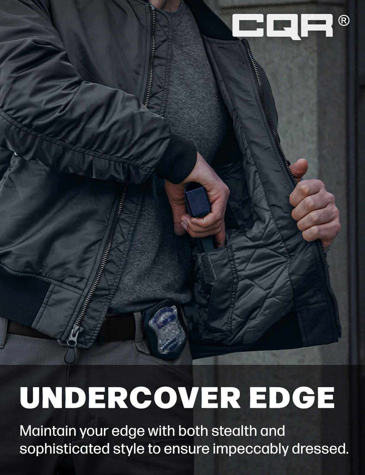 CQR Men's Casual Bomber Jacket, Outdoor Fall/Winter Zip-Up Windbreaker, Water Resistant Padded MA-1 Flight Jacket with Pocket, Watcher Carbon Grey, Medium