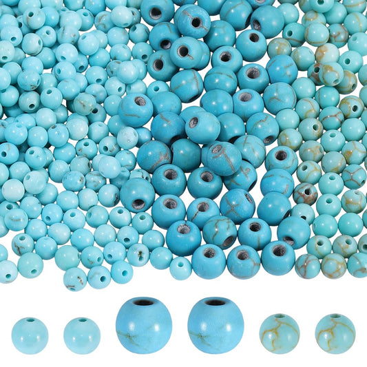 PH PandaHall 337PCS Synthetic Turquoise Beads 2/3/4mm Round Stone Beads Cracked Turquoise Bead Blue Texture Natural Gemstone Bead for Jewelry Making Bracelet Necklace Earrings DIY Craft Finding