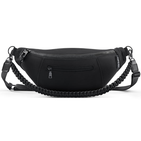 TOPEAST Fanny Pack for Women, Anti-Theft Travel Belt Bag Crossbody Sling Bag Purse with RFID Blocking, Small Fashion Bum Bag with Multiple Pockets for Hiking Walking Sport, Black