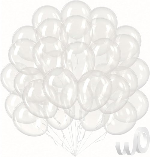 Clear Balloons 12 Inch - Transparent Latex Balloons 50pcs for Baby Shower & Birthday Party Decorations