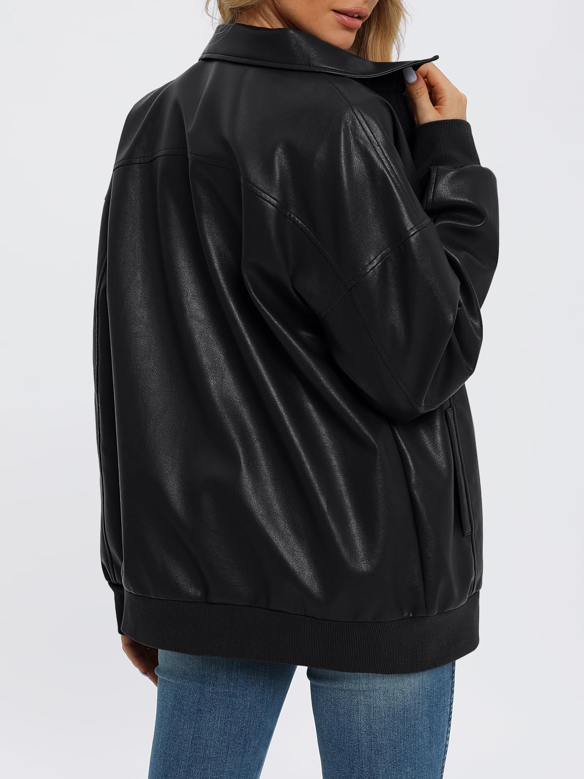 AUTOMET Womens Oversized Leather Jackets Zip Up Coats Faux Motorcycle Bomber Outfits Fall Trendy Fashion Winter Clothes 2026 Black S