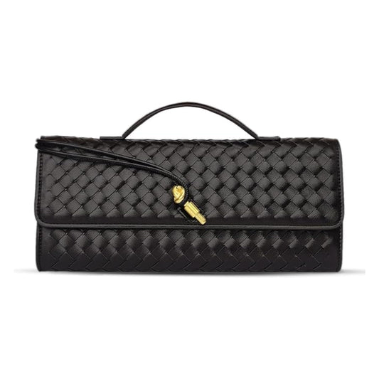 BEGONICA Woven Evening Clutch Purse for Women - Soft Vegan Leather Crossbody Bag - Small Black Evening Bag - Elegant Shoulder Handbag for Weddings & Parties