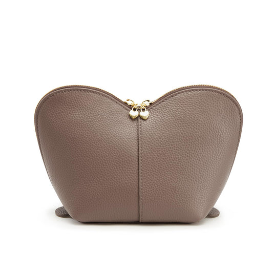 Kattee Leather Makeup Bag, Travel Large capacity Comestic Bag for Women, Heart Shaped Portable Organizer Toiletry Bag for Working,Khaki