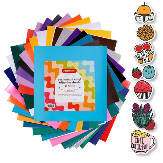 Incraftables 40 Sheet Cricut Vinyl Pack – 12x12 Permanent Vinyl for Cutting Machine – Assorted Adhesive Craft Sheets for Stickers, Scrapbooks & Waterproof Labels – Glossy & Matte Variety