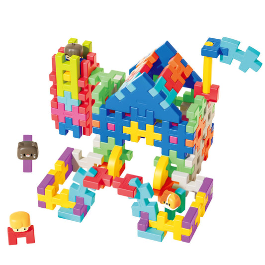 XRUFY Interlocking Building Blocks for Kids, 100+ Pcs STEAM Construction Set with Figures & Pets, Sensory Educational Toy for Preschoolers 3-8, with Building Manual & Storage Bin