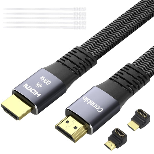25 4K 4K@60Hz 2160p 1080p 2.2 3D 25 2 25FT Flat HDMI Cable Feet, HDMI High Speed Braided Cord, Pure Copper, Supports