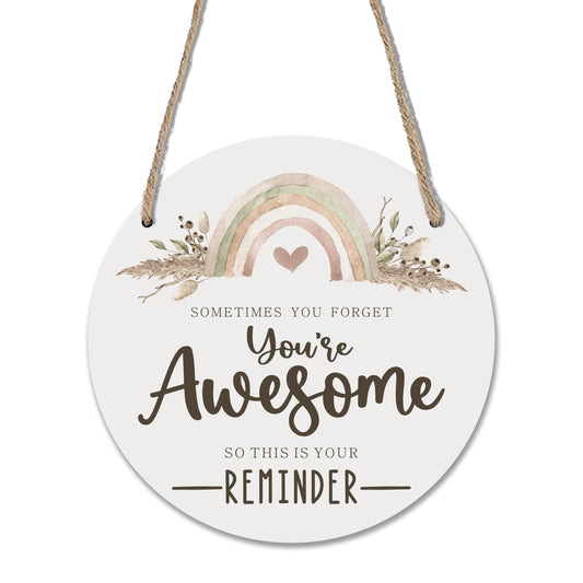 Boho Wooden Sign for Front Door - You're awesome - Inspirational House Welcome Sign, Positive Round Wood Hanging Sign for House Home Decor, Housewarming Gifts 10 Inches- B06