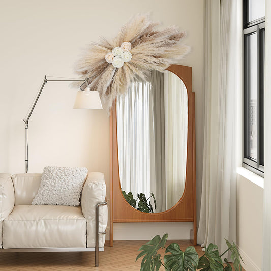 36-38" Large Pampas Grass Wall Decor, DIY Artificial Roses & Natural Dried Boho Hanging Flowers for Wall, Mirror, Wedding Arch, Entryway Decor, Gift, Requires Assembly & Easy Install