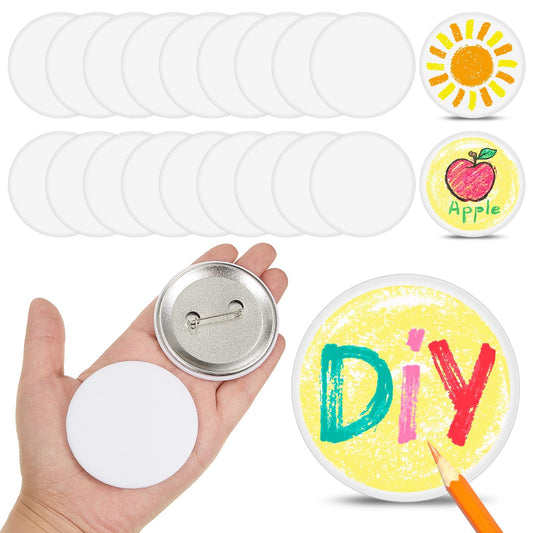 XunYee 20 Pcs Blank White Button Pins 2.25 Inch/ 58 mm DIY Craft Button with White Pins Design Making Kit for Crafts Valentines Supplies, DIY Badges