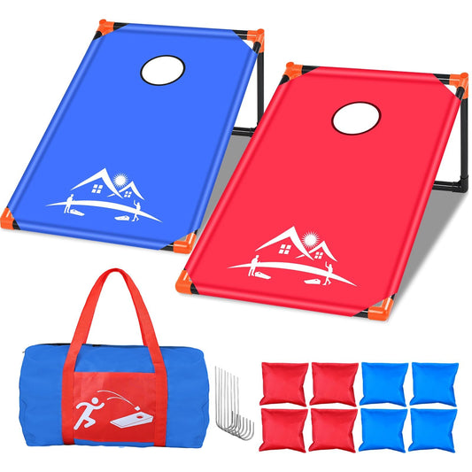 NZQXJXZ 3x2 ft Cornhole Board Set with 8 Bean Bags and Carrying Bag, Outdoor Toss Game Set for Kids and Adults, Portable Corn Hole Sets for Beach Lawn Backyard (Red and Blue)