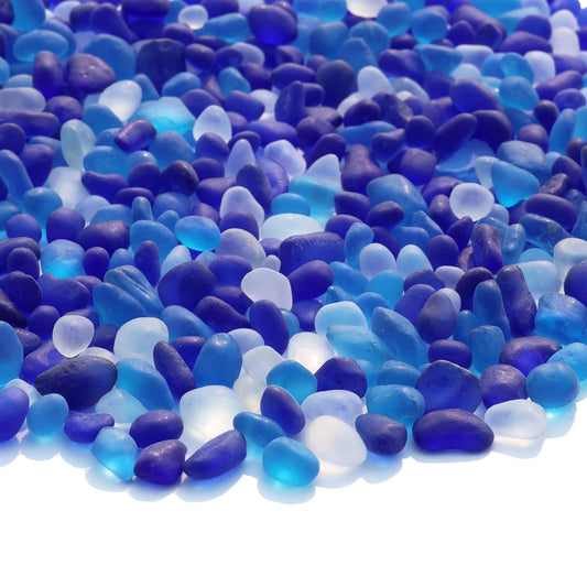 QYGL Sea Glass Stones - 2.9LB/46.4oz Blue Mixed Frosted Glass Pebbles Gemstones - Perfect for Aquarium Rocks, Fish Tank Gravel, Vase Fillers, Seaglass DIY Crafts, and Home Decor