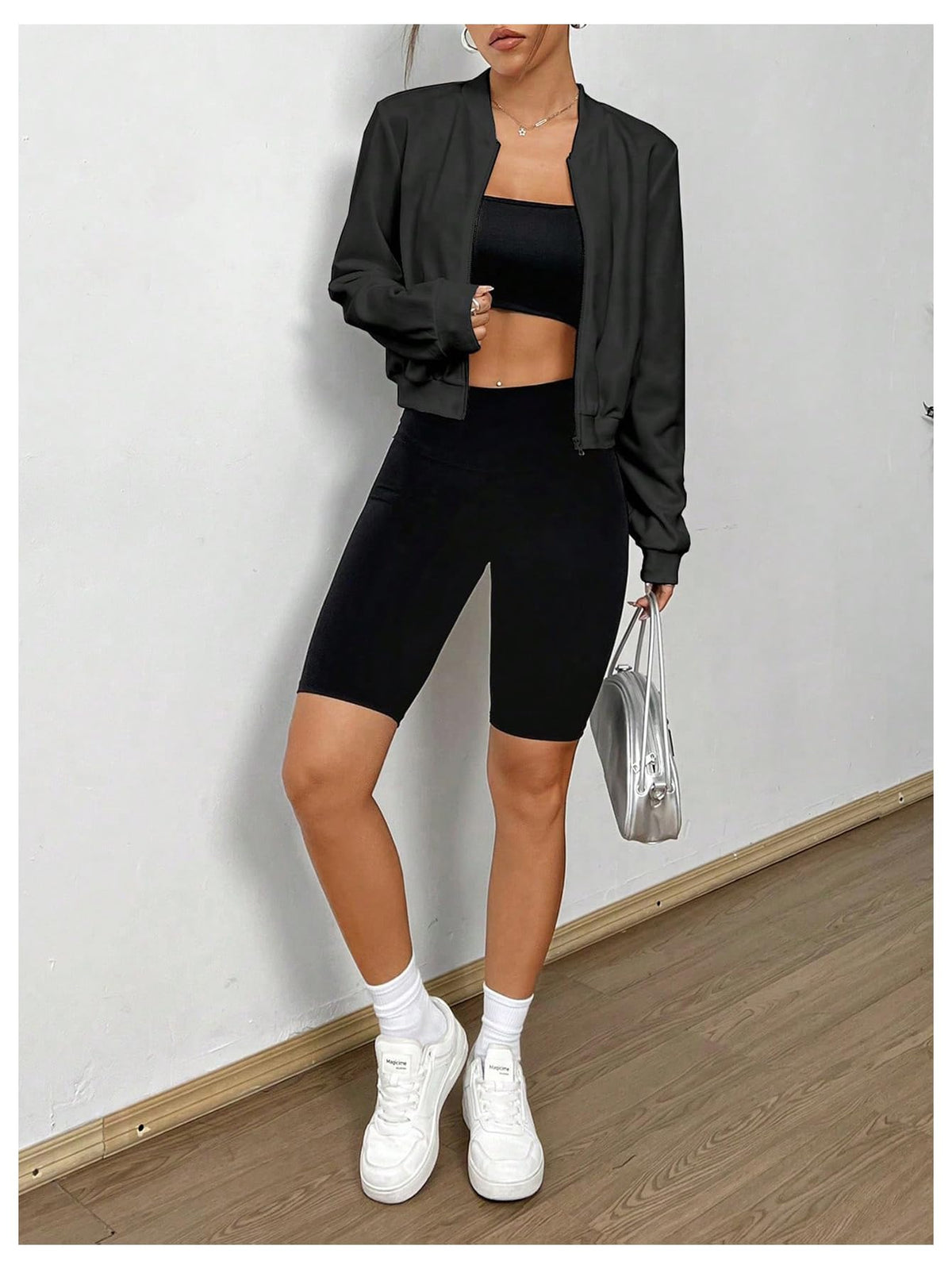 SweatyRocks Women's Lightweight Jackets Casual Zip Up Cropped Bomber Jacket