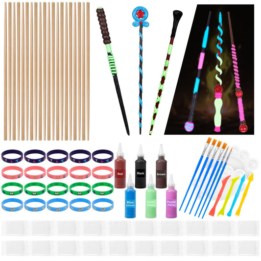 CharmFields Magic Wand Making Kit, DIY Painting Art Craft Set, Wand Making for Birthday Party Favors, Kids Gift, Wizard Halloween Party Supplies, School Activities – 78 PCS in All