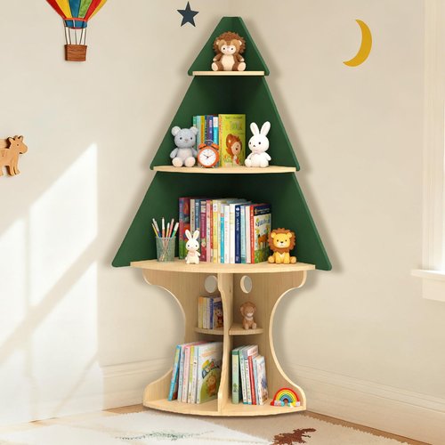 LAKNUAL Bookshelf for Kids, Children Tree-Bookshelf, Space-Saving Montessori Toddler Corner Bookcase for Nursery, Kindergarten, Kids Rooms