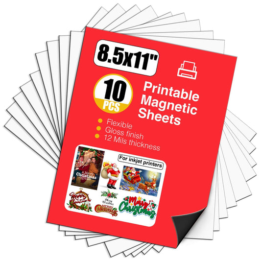 JINGZHAN Printable Magnetic Paper Non-Adhesive, 8.5" x 11" 12 Mil for Inkjet Printer & DIY Crafts, 10 Sheets