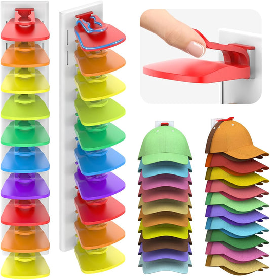 Volnamal Hat Organizer - 2 Pack Baseball Cap Rack Holds Up to 40 Hats | Space-Saving Wall Storage (White & Color)