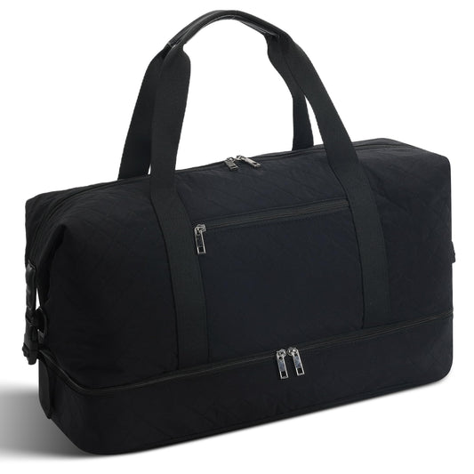 Oeihuivt Weekender Bags for Women with 3 Extra Pack - 21 Inch Large Travel Duffel Bag Set with Shoe Compartment, Heavy-Duty Nylon Carry on Overnight Tote, Black