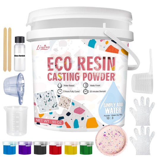 Eco Resin Casting Powder - 1400g Ceramic Resin Powders Kit with 6pcs Pigments, Fast Curing, Easy to Demold, Water Mixed Activated - Toxic-Free, Odorless - Plaster Casting Kit for DIY Home Art Crafts