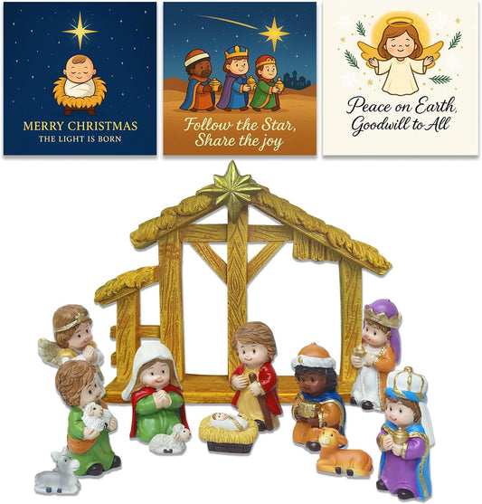 Regine Switzerland 12-Piece Nativity Scene Figurine Set - Christmas Manger Display with Holy Family & Wise Men | Gift-Boxed Holiday Décor