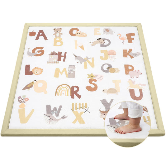 Omedecal 50"×50" Baby Play Mat for Floor & Playpen, 1.2" Thick High-Density Foam Nursery Mat for Tummy Time, Soft Plush Carpet with Non-Slip Bottom for Infant Toddler Baby Crawling Playing (Alphabet)