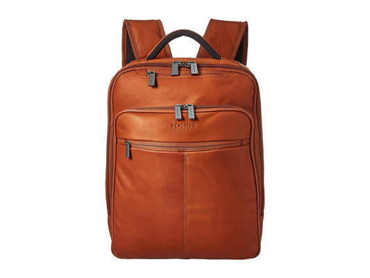 Kenneth Cole REACTION Colombian Leather 16" Manhattan Slim Laptop Travel Backpack, Cognac