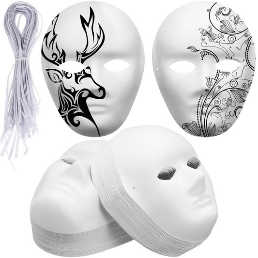 Yilloog 72 Pcs Paintable Paper Mask Blank Paper Mask Mache Full Face Masquerade White DIY for Crafts Women Men Adults Holiday Art Crafts Party Favors, 6.8 x 8 Inches, 7.5 x 9.5 Inches