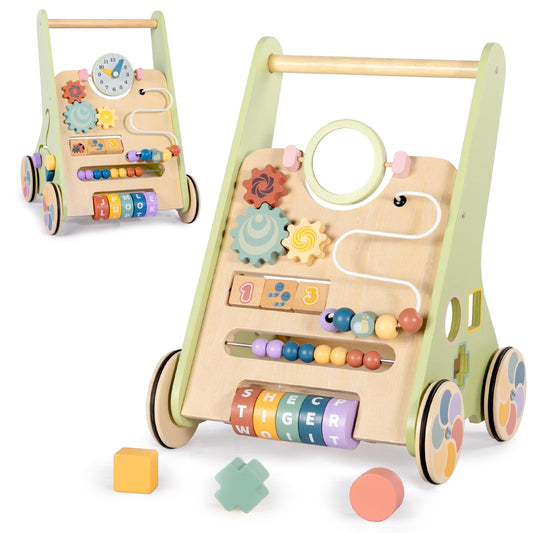 BAUTIA Wooden Baby Walker for 6-12 Months, Montessori Walker Push Toy for Toddlers Learning to Walk, Push Walker Baby Activity Center for Boys and Girls