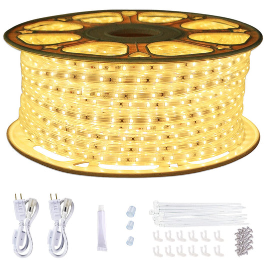 SURNIE 150ft Flat Outdoor Rope Lights Waterproof: 110V Cool Warm White LED Strip Light - Cuttable Connectable Lights for Deck Patio Stairs Backyards Commercial Decor Lighting, Not Tube Rope