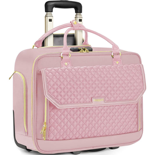 Rolling Laptop Bag Women, Rolling Briefcase for Women for Work, 17 Inch Computer Bag with Wheels, Fashion Flap Laptop Bag With Wheels for Work Business, for Teacher, TSA Friendly Design, Pink